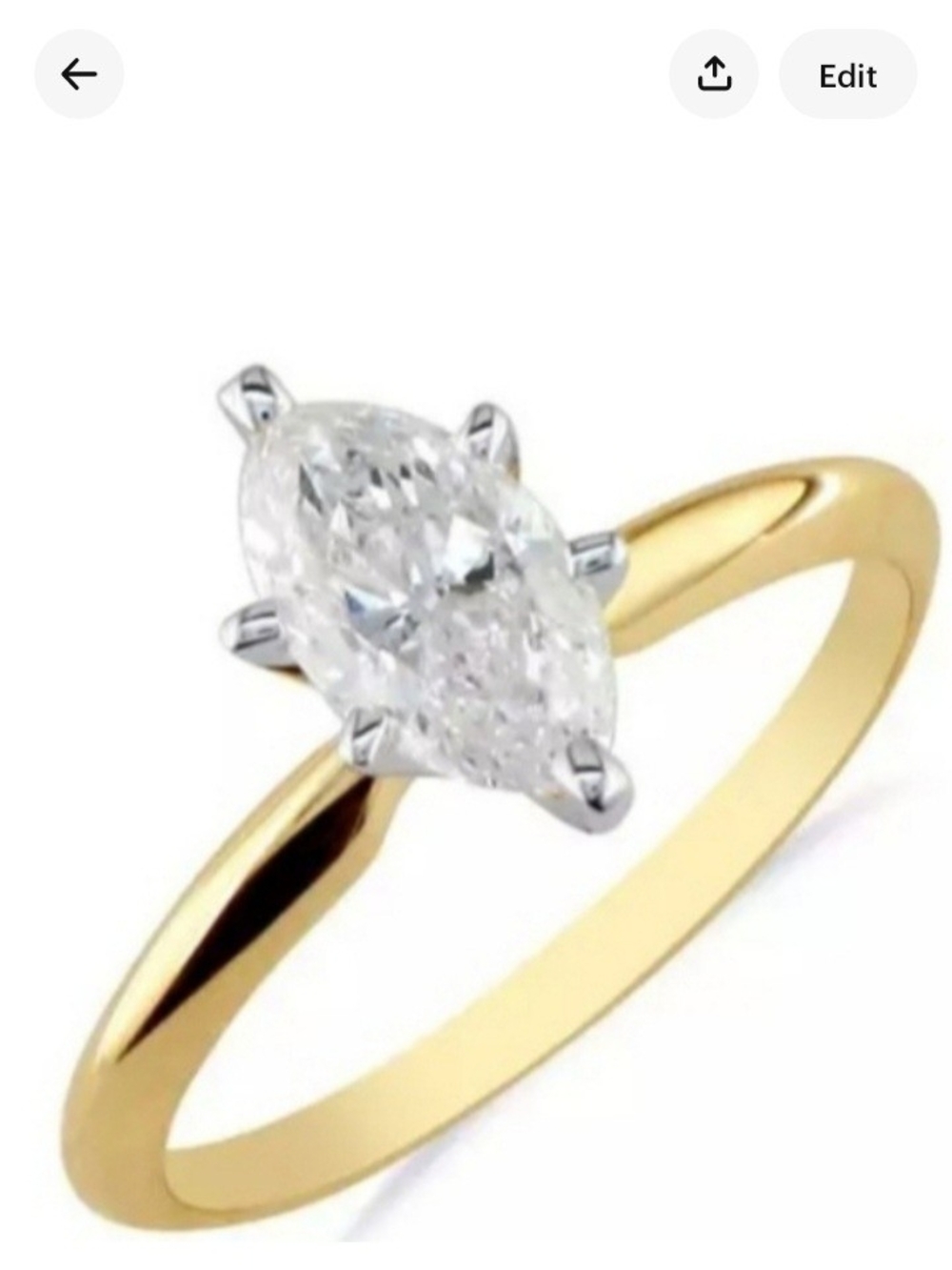 1/2 Carat Marquise Solitaire Ring 14K Yellow Gold Size 7